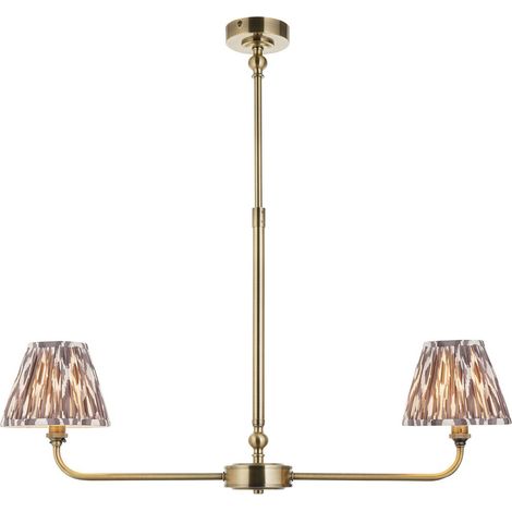 Endon Lille Suspension en laiton antique avec abat-jour en tissu Ikat gris perle 16 cm 2 x B22