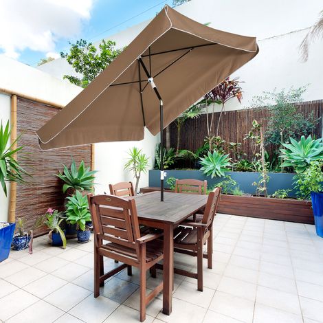 Parasol extérieur 2x2m toit carré réglable portable métal polyester, café