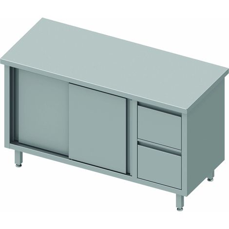 Meuble Bas Cuisine Inox - 2 Portes Coulissantes & Tiroir - Gamme 700 - Stalgast