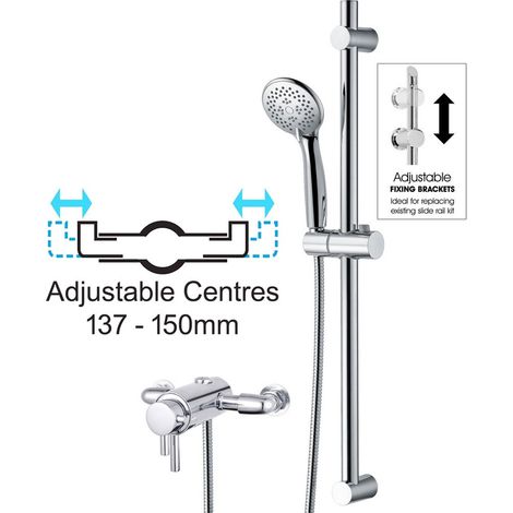 Dual Control Thermostatic Exposed Shower Mixer Valve 137mm 150mm Centres + Riser (1/4)