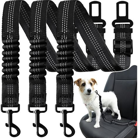 Harnais de voiture 3 pièces pour chiens - Ceinture de sécurité rétractable en nylon épais - Anti-nœuds et réglable - Laisse pour animaux - Noir (1/5)
