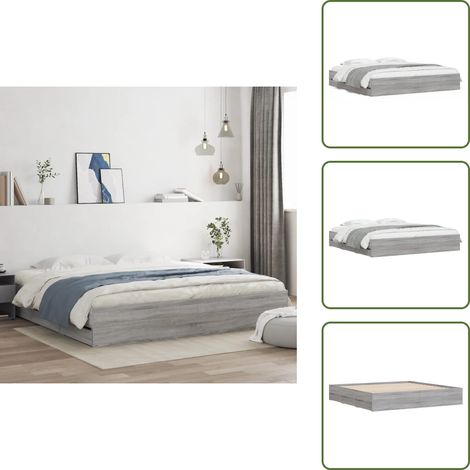 Bettgestell mit Schubladen Grau Sonoma 200x200cm Holzwerkstoff - Bettrahmen - Doppelbett - Holzrahmen - Schubladenschrank - Grau (1/5)