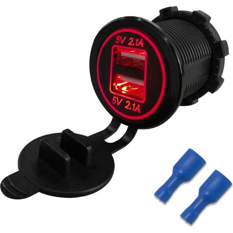 Presa di ricarica USB doppia, presa impermeabile a doppia porta 2.1A e ricarica rapida 2.1A, presa accendisigari USB con coperchio, compatibile con auto, barca, camper, ATV, autobus e camion da 12V/24