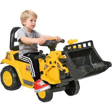 Pelleteuse électrique enfant tracteur avec compartiment rangement klaxon jaune noir 80 x 26,5 x 39 cm