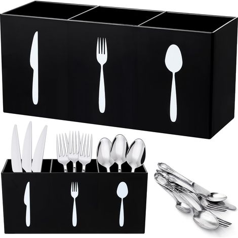 Boîte de rangement pour couverts, panier à couverts, rangement de comptoir, couteau, cuillère (noir, taille moyenne)