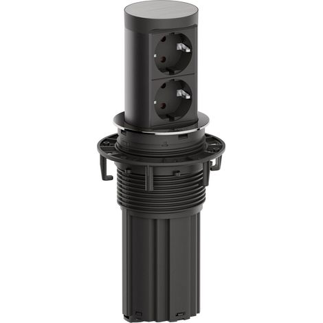 BACHMANN ELEVATOR 2 PRISE ESCAMOTABLE, 2 PRISES, AVEC IP54, CÂBLE DE 2 M, POUR CUISINE ET BUREAU, ASPECT ACIER INOXYDABLE (AVEC