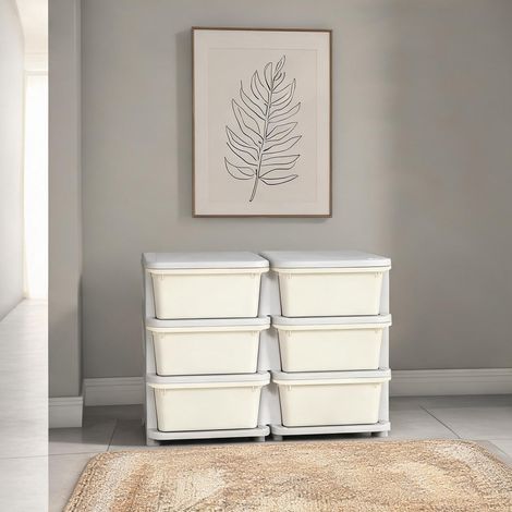 Rangement enfant crème 6 tiroirs en plastique robuste (1/5)