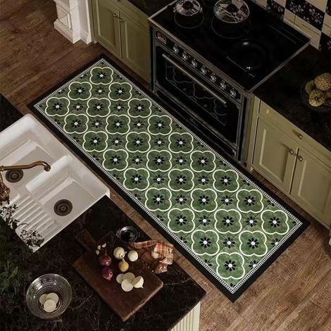 Non-slip kitchen mat, diatomite kitchen mat, absorbent kitchen mat in front of the sink, washable bath mat, dish mat, shower mat (60x90cm, Vintage Green) (1/5)