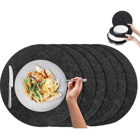 Set di 6 tovagliette in feltro - Tovagliette rotonde e divisori per piatti per la cucina - Grigio scuro (1/5)