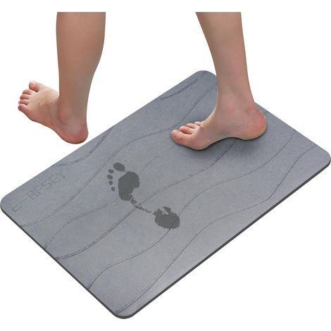 E-RFSEY Diatomite Stone Tapis de Bain en Pierre, antidérapant, Super Absorbant, à séchage Rapide, Naturel, Facile à Nettoyer (Gris-3) (1/5)