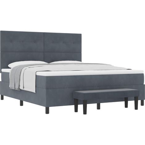 Lit double Lit adulte Lit à ressorts avec matelas Gris foncé 180 x 200 cm Velours (1/5)