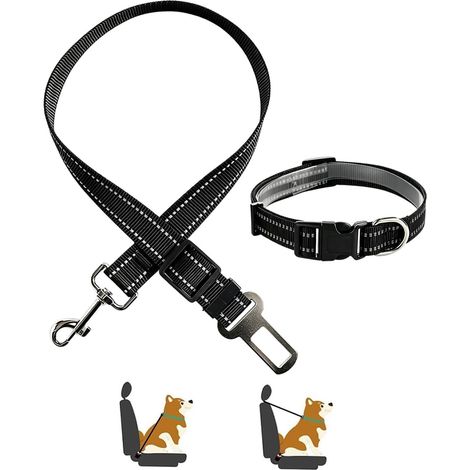 Ceinture de Sécurité pour Chien et Collier Voiture 2PCS, Harnais de Sécurité Réfléchissant et Laisse pour Voiture, Ceinture de Sécurité pour Chien et Chat(noir) (1/5)
