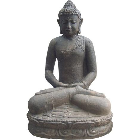 Statue jardin bouddha lotus méditation Gd format - Gris anthracite 60 cm (1/2)