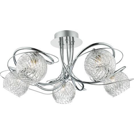 DAR REHAN - Cadre en chrome poli en verre décoratif de lumière semi-affleurante de plafonnier, 5x G9 (1/4)
