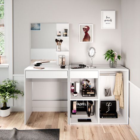 Schminktisch Isabelle, Weiß, 60 cm mit Schrank, Vicco