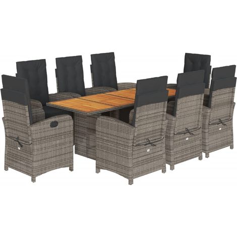 Maison Exclusive - 9-tlg. Garten-Essgruppe mit Kissen Grau Poly R