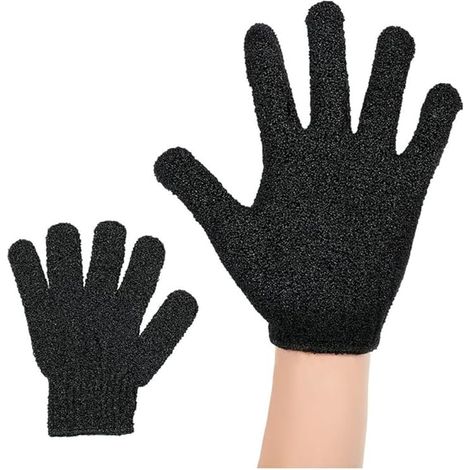 Peeling-Handschuhe, Bade- und Körperpeeling-Handschuhe, Bambus-Duschhandschuhe, entfernt eingewachsene Haare und abgestorbene Haut, für Dusche, Spa (2Black) (1/5)