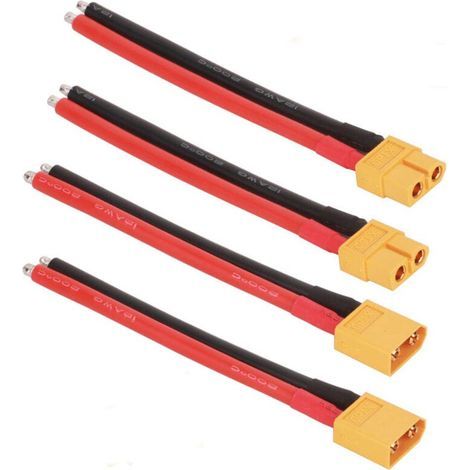 2 pairs of XT60 male connectors with 100 mm 12 AWG silicon wire for RC lithium battery toys (1/5)