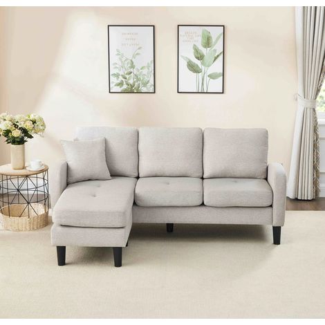 Canapé d'Angle Multifonction L-Form,3 Places, Tissu Respirable Coton-Lin, 166x118x77cm, Modulaire,Beige (1/5)