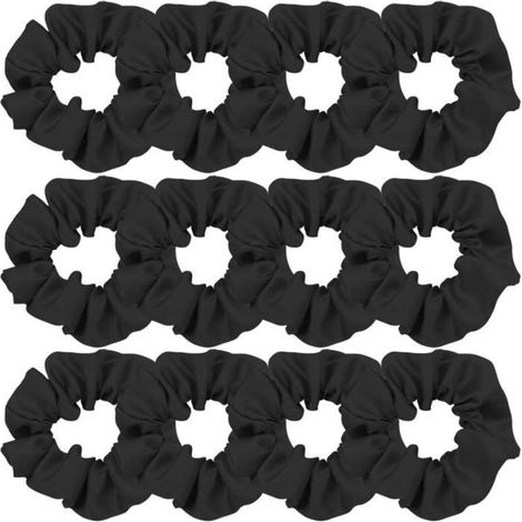 Lot de 12 chouchous élastiques en satin pour cheveux pour enfants et adultes (noir)[495] (1/4)