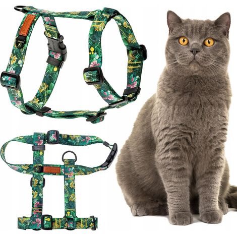 Harnais de protection CONFORTABLE avec pattes réglables pour chats Ukory GREEN jungle (1/5)