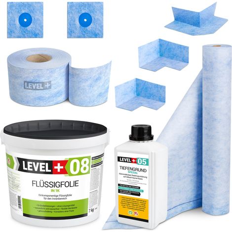 LEVEL+ Dichtset für Duschabdichtung Bad Dichtband Flüssigfolie 7kg SET40 (1/5)