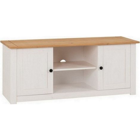 Panama 2 Door 1 Shelf Flat Screen TV Unit - L40 x W120 x H50.5 cm - White/Natural Wax