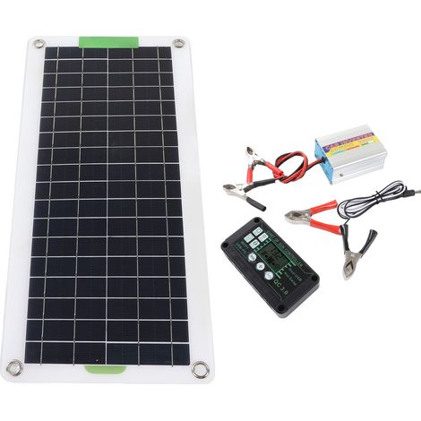 Kit d'onduleur solaire 220 W, panneau solaire portable à haut rendement en silicium monocristallin pour la randonnée et le camping, conversion DC12V vers AC220V. (1/5)
