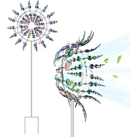 Spinner de viento de metal mágico único - 360° doble rotor cinético viento Spinner 3D viento Spinner metal viento Spinner esculturas atrapavientos para patio césped jardín (multicolor) (1/5)