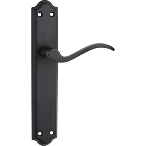 Manilla puerta aluminio con placa forja negro 1101 ovalada curva (1/5)