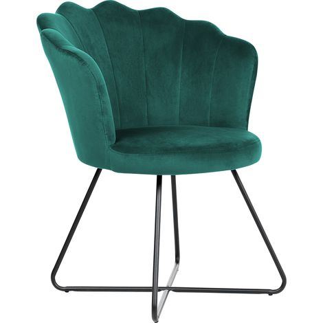 Fauteuil Coquillage Vert en Velours Glamour sans Accoudoirs Rembourré Lovelock (1/5)