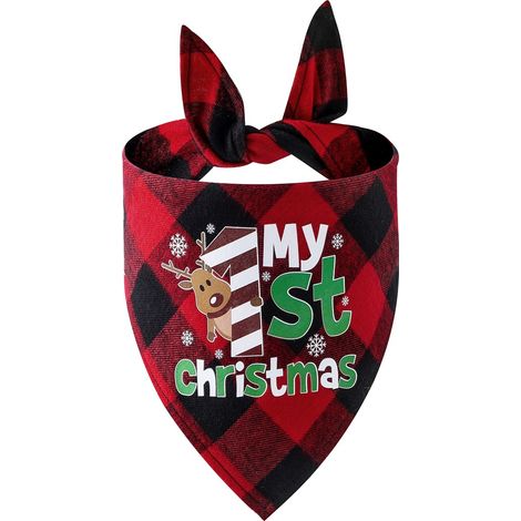 Pañuelos navideños para perros: set de regalo de bufandas, baberos y pañuelos con el clásico estampado de triángulos a cuadros "Feliz Navidad" para mascotas. (1/5)