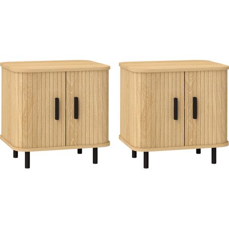 Set 2 Comodini in stile Nordico con Ripiano a 2 Livelli, in Legno e Acciaio, 48x40x48 cm, Nero e Rovere