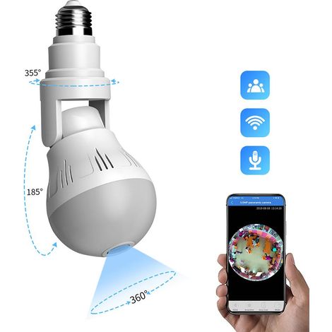360° Weitwinkel V380 WLAN-Innenkamera mit Glühbirne für Video-Fernüberwachung und Babyüberwachung (1/5)