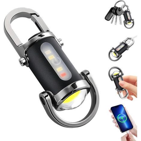 Lampe torche LED ultra puissante, rechargeable USB-C, étanche, 5 modes d'éclairage, porte-clés, idéale pour l'autodéfense, le camping, les activités de plein air et les situations d'urgence, ainsi que (1/5)