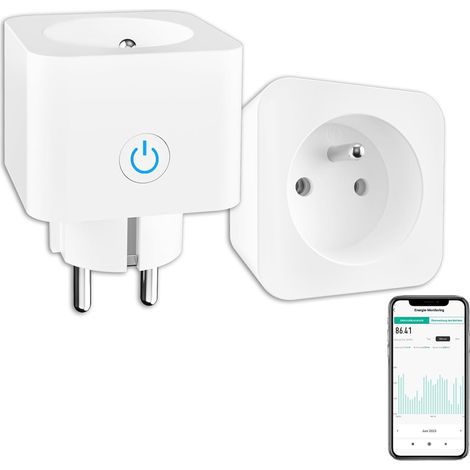 ANTELA Prise Connectée Alexa 16A 3680W avec Mesure Consommation Électrique Type-E Smart Life App Horaires Minuterie 2PCs Blanc (1/5)