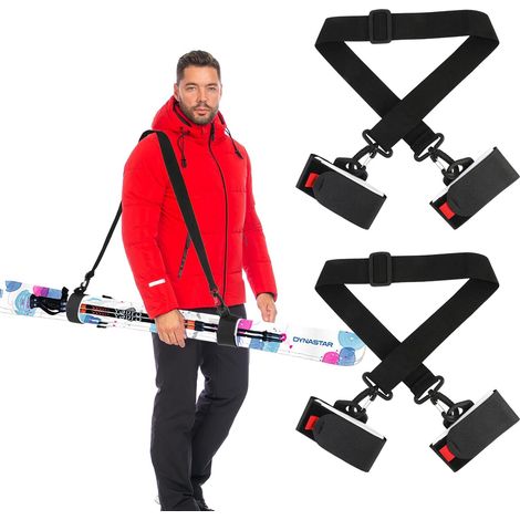 Lot de 2 Sangles de Transport de Ski, Sangles d'épaule de Ski réglables, Sangles de Fixation, Ceintures de Transport de Chaussures de Ski Sangles de Transport pour bâtons de Ski Planche à Neige (1/5)