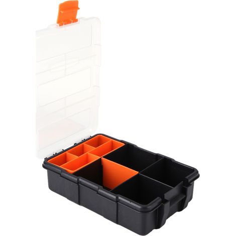 Robuste, doppelwandige PP-Aufbewahrungsbox für Kleinteile – Werkzeugorganizer – 22 x 15,6 x 6 cm, schwarz/orange (1/5)
