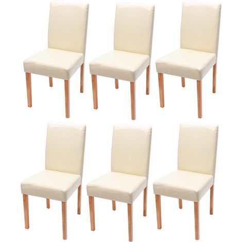 Lot de 6 chaises de séjour Littau, cuir reconstitué crème, pieds clairs