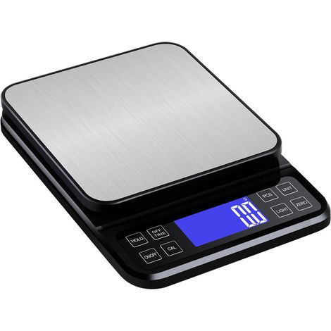 Balanza de cocina de gran formato, precisión de 0,1 g, función de porcentaje para panadería (hasta 5 kg), recargable por USB, pantalla LCD retroiluminada de gran angular, color negro y plata. (1/5)