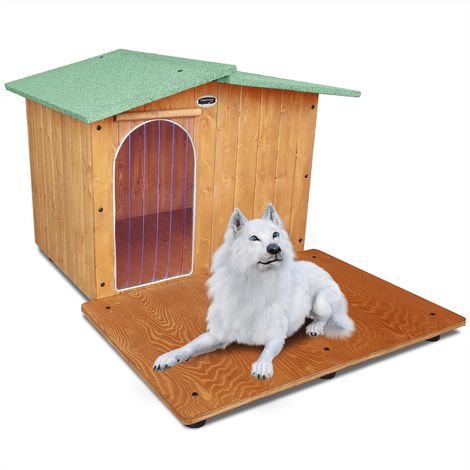 Cuccia in Legno per Cani da Esterno "Rinforzata" Tendina OMAGGIO mod. Oasi con Davanzale  MADE IN ITALY D - Pastore 102x129x80 Tendina OMAGGIO