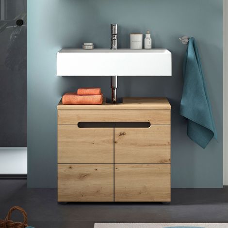 Meuble sous lavabo 2 portes 63x34x55cm décor naturel - KANUT (1/5)