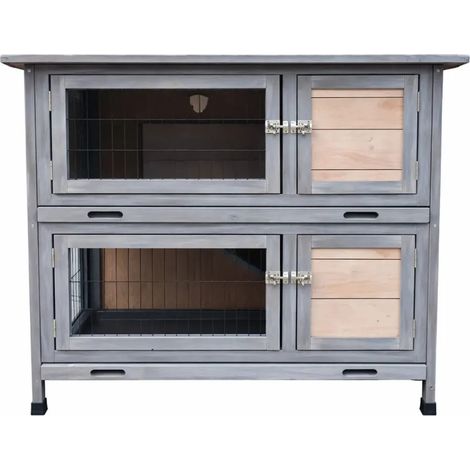 Clapier en bois 2 étages pour lapins - Gris - 91,5 x 45 x 81,4 cm (1/5)