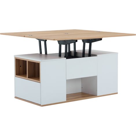 Tavolino da caffè sollevabile multifunzione bianco e legno 100 x 51 x 47 cm (1/5)