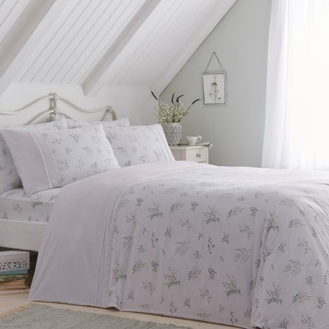 Housse de Couette Florale Lavande 140 x 200 cm 1 taie d'oreiller Volants et Dentelle Literie Florale Lilas Vintage avec Fleurs (1/4)
