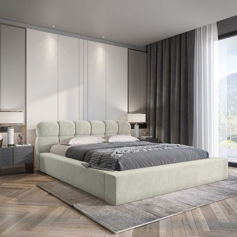 Polsterbett Doppelbett GROVE Komplettset 140x200cm in Stoff Ditra Creme (1/5)