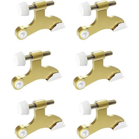 Lot de 6 butées de porte réglables à charnière, finition dorée, robustes, avec amortisseur en caoutchouc pour la protection des murs. (1/5)