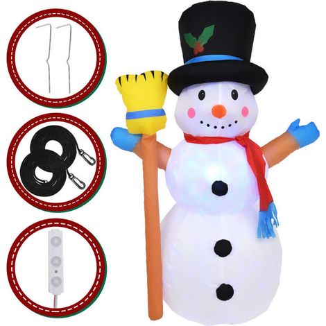 Bonhomme de Neige de Noël Gonflable, 120cm Bonhomme de Neige avec Lumières LED, Décoration de Noël avec des Pieux de Cordes Fixes, Décoration du Modèle pour Jardin Fête Intérieur Extérieur -700-Crezuo