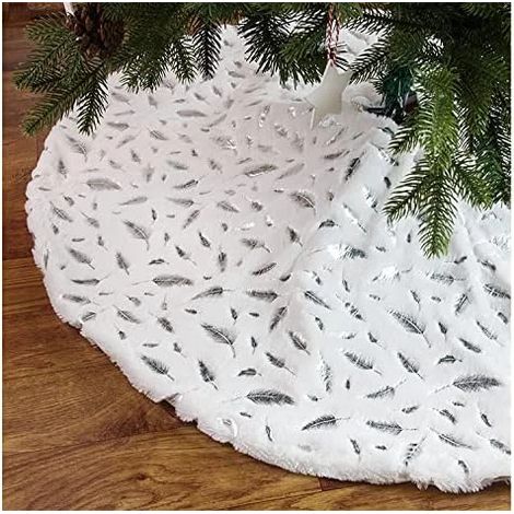 Tapis de sapin de Noël en peluche, tapis de sapin de Noël blanc, housse de sapin de Noël blanche enneigée, tapis de sapin de Noël blanc pour Noël (1/5)
