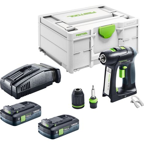 Perceuse-visseuse sans fil Festool C 18-Basic 18 V 45 Nm sans balais + 2 batteries 4,0 Ah + chargeur rapide + Systainer